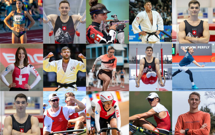 Collage mit allen 15 Olympiateilnehmenden aus dem Aargau